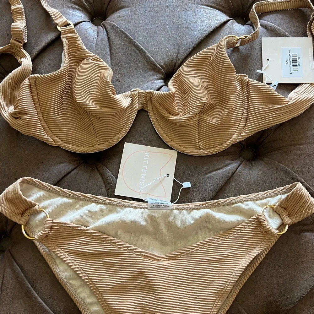 Tan Ribbed Bikini Set - Picture 2 of 4